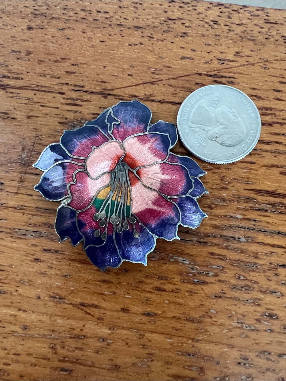 Floral Enamel Statement Brooch in Purple and Pink
